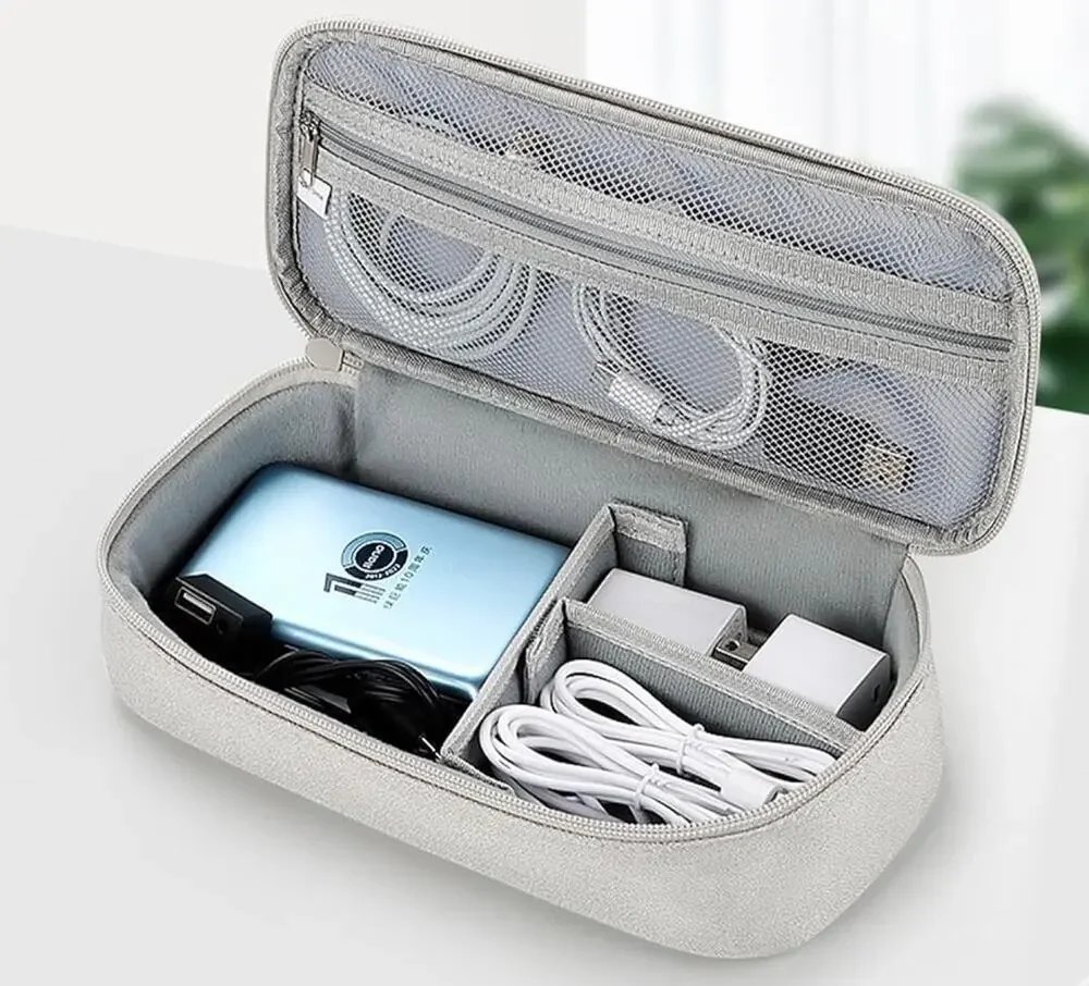 Gray Travel Essential Charger Organizer Pouch Wristlet Waterproof Storage Bag